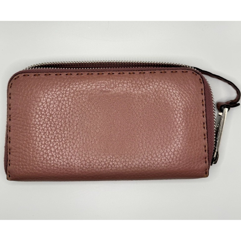 Fendi Roma Selleria Pink Pebbled Leather Zip-Around Wallet Full inclusion#797